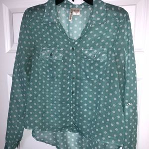 Green & White Polka Dot Blouse 